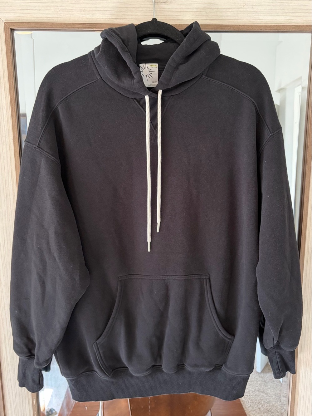 OFFLINE by Aerie Cloud Fleece Oversized Hoodie in black with white Drawstring XS